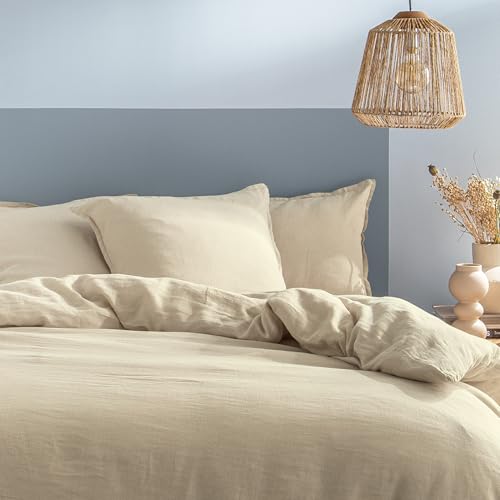MATT & ROSE Housse de Couette 260x240 cm Unie Passion Lin 2 Personnes | 100% Lin Lavé | Oeko-TEX | Ivoire