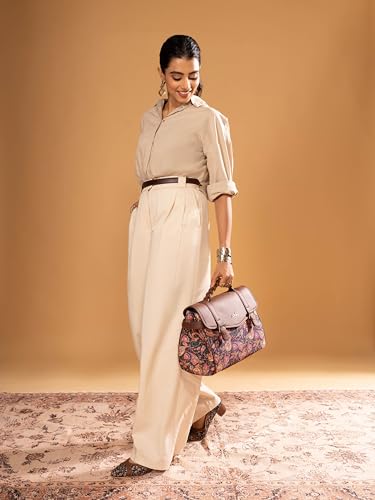 Image of ZOUK Heritage Satchel Bag - Gwalior Weaves | Jute | Vegan Leather Handcrafted With Detachable Sling Strap