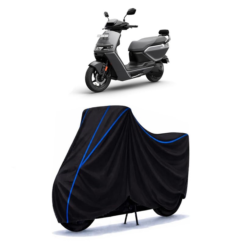 Image of Scooty Cover Water Resistant for Rizta | Universal Scooter & Bike Cover | Heavy Duty UV Protection | Dust, Rain & Scratch Protection | Elastic Fit All Weather Indoor Outdoor | Black with Blue Piping