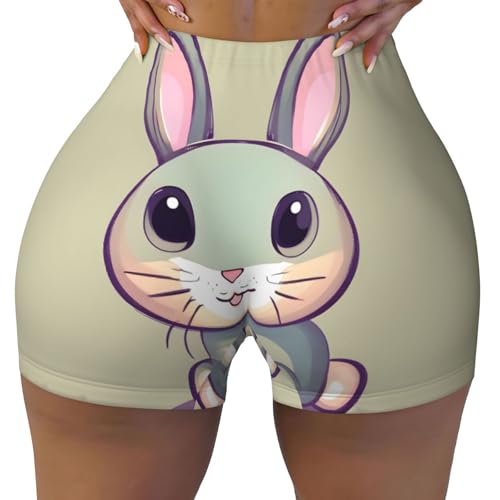Cute Little Bunny Pattern Sports Shorts, high Elastic Slim Fitness Pants, Suitable for Yoga/Leisure/Daily wear