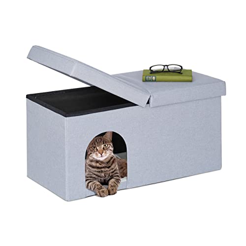 Relaxdays Casa Gato Con Banco Rectangular, Cueva Gatito Plegable, Escondite Perro, Robusta, 38,5x74,5x37cm, Gris Relaxdays Casa Gato Con Banco Rectangular, Cueva Gatito Plegable, Escondite Perro, Robusta, 38,5x74,5x37cm, Gris