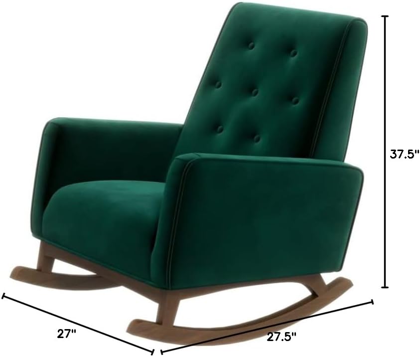 ASHCROFT Dalston Mid-Century Modern Tufted Tight Back Velvet Rocking Chair in Green