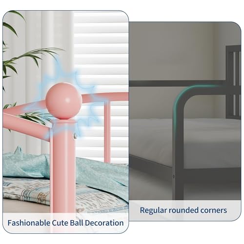 Image of Garvee Twin Daybed, Sturdy Metal Daybed with Arched Headboard and Steel Slat Support, Sofa Bed for Living Room Bedroom and Guest Room, Pink