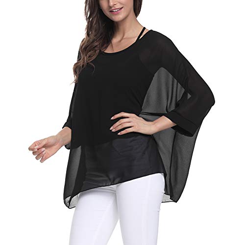 Image of Ckikiou Plus Size Batwing Flowy Semi Sheer Chiffon Blouse Tunic for Women Summer Floral Print Boho Beach Cover ups