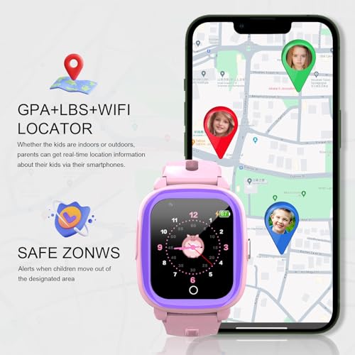 Wonlex 4G Kids Smartwatch GPS Tracking(SIM Card Include), 1.4 Inch Phone Watch for Girls and Boys with SOS, Camera, Video Calling, Music, Pedometer, Birthday Gift for 4-12 Years Old (Pink)2