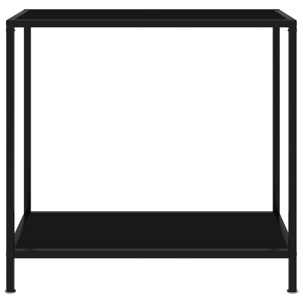 Stolik konsolowy, czarny, 80 x 35 x 75 cm, szkło hartowane, stal malowana proszkowo, nowoczesny design, wytrzymały stolik pomocniczy do korytarza, salonu, dodatkowe miejsce do przechowywania