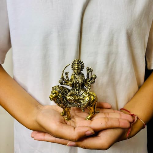 Image of 4 inch Brass Maa Durga Idol | Goddess Durga MATA Murti for Temple, Puja & Home Decor | Religious Gift for Navratri & Housewarming (Weight-150gm)