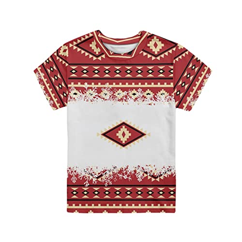 Renewold Tribal Aztec Print Tee Shirt, Kids Teen Short-Sleeve T-Shirts, Boys Girls Crew Neck Summer T Shirts Home School Athletic Beach Clothing 11-12 Years