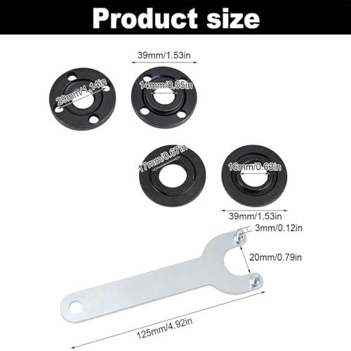 SIXHAOBU 4 Piezas kit Brida Exterior y Interior de Amoladora Angular, Llave Amoladora 125mm Llave para Amoladora Tuerca de Sujeción Amoladora Angular Brida para Todo Tipo de Amoladoras Angulares - imagen 2