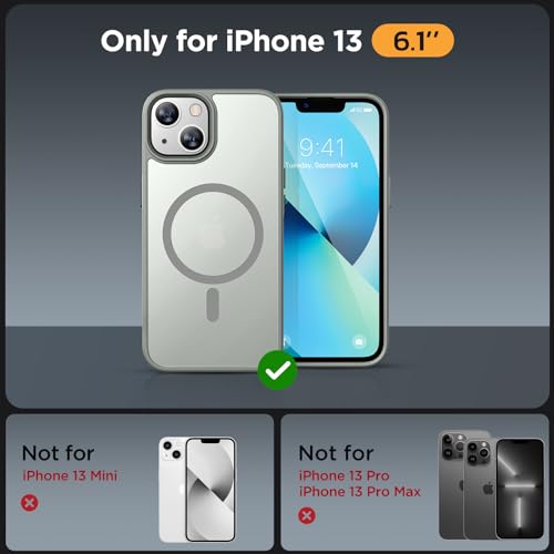 Image of Miracase Magnetic for iPhone 13 Case 6.1 inch (Compatible with MagSafe)(with 2X Screen Protectors) Military-Grade Protection, Anti-Fingerprint Translucent Matte Phone Case Cover, Gray