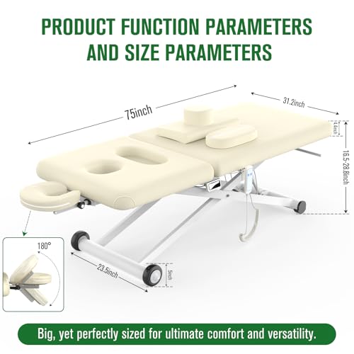 Image of Electric Massage Table, Electric Lift Motor Height adjustable and Manual Backrest Adjustable Angle for Treatment /Medical Spa /Facial Bed /Beauty Bed /Massage Bed and More - 31.2 Wide x 75 Long - White