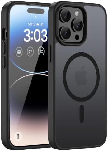 ORDA Magnetische Hülle für iPhone 14 Pro, Kompatibel mit MagSafe, Schwarz | Durchscheinend Rückseite, Matt Handyhülle, Stoßfest Kratzfeste Schutzhülle