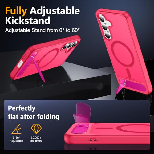 Image of SPIDERCASE Magnetic for Samsung Galaxy S25 FE Case, [3 Stand Ways][ Military Grade Drop Protection] with Invisible Stand Slim Phone Case for S25 FE 5G,Rose Red