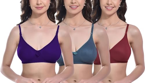Image of FIMS - Fashion is my style Women Cotton Blend Non-Padded Bra Non-Wired Mould Seamless Cup Solid Bras Cup-B Pack of 1, Multicolor
