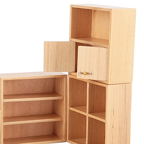 Dollhouse Cabinet Furniture, 4Pcs 1:12 Cabinet Unit Doll House Furniture, Diy Wooden Dollhouse Furniture Set, For Putting Greenery, Enamel, Book, Musical Instrument(Wood Color) #TOP4