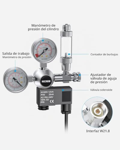 Miniatura 2 de Nicrew Regulador Co2 Acuario, Reductor De Presión De Co2 Para Acuarios, Contador De Burbujas Y Valvúla De Retención Para Manómetro Con Tapón