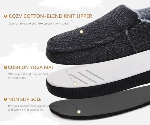 Image of ONCAI Mens Clog Slippers with Arch Support Stripe Faux Fur Cotton-Blend High-Density Memory Foam Warm House Slippers Slip-on Indoor Outdoor Rubber Sole Size 7-16