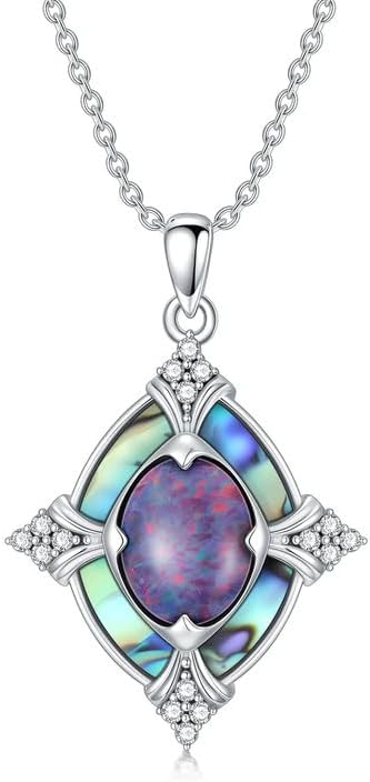 925 Sterling Silver Large Opal Pendant Classic Necklace for women
