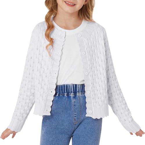 GRACE KARIN Girls White Sweater Cardigan Long Sleeve Cable Knit Little Kids Button Front Cropped Sweaters Size 8