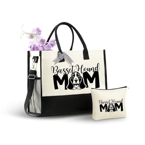 Bolso Tote de Lona Basset Hound para Mujer con Cierre y Correa miniatura 1