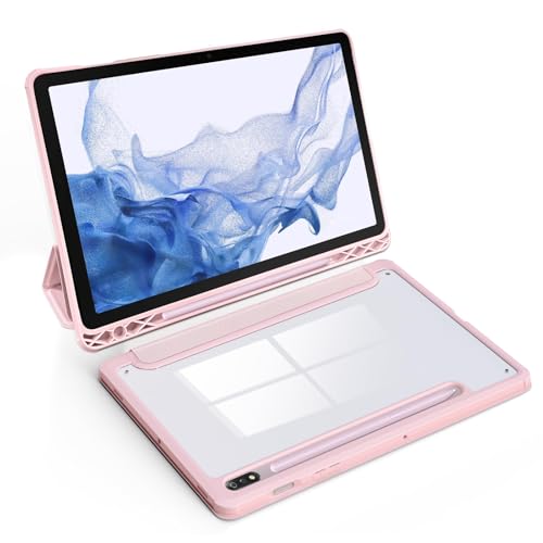 TXWLLIU Funda para Samsung Galaxy Tab S8 11 Pulgadas 2022/Tab S7 11 Pulgadas 2020 con Soporte para S Pen, Panel Trasero Transparente de Policarbonato Rígido, Funda Protectora Triple, Rosa