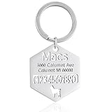 SHRDV Dog Tag Personalized for Pet Custom Puppy Cat Hollowed Name Pendant Fur Baby Anti Lost Stainless Steel ID Charm (Hexagon)