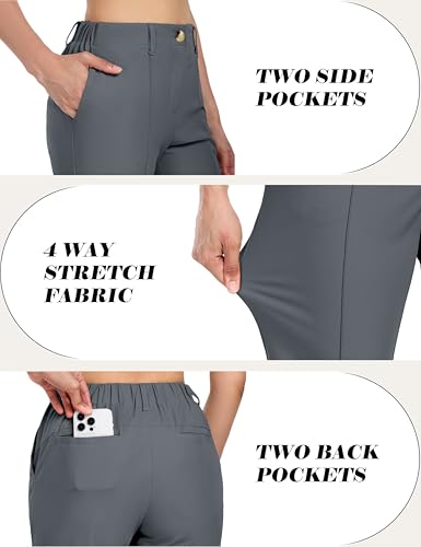 Little Donkey Andy Women's Stretchy Straight Leg Dress Pants Business Casual Elastic Waist Cropped Work Pants with Pockets Grey XS4