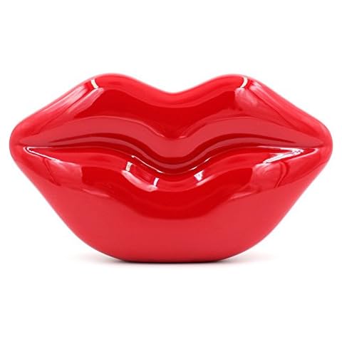 Women Acrylic Lips-shaped Evening Bags Purses Clutch Vintage Banquet Handbag (Red), Red, M Cover