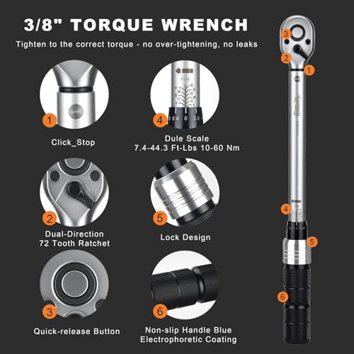 Image of AEROFORCE 14PCS 3 /8-Inch Drive Swivel Magnetic Spark Plug Socket Set with 3 /8 inch Torque Wrench (5-45 Lb.ft /6.8-61.2 Nm), Universal Joint & Extension Bar - Durable CR-V Steel for Easy Spark Plug Removal