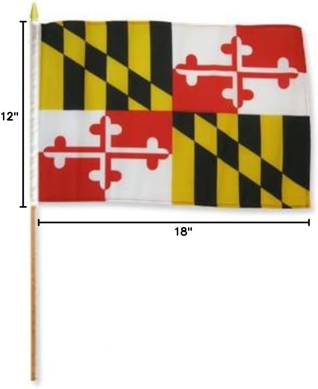 One Dozen Maryland 12x18in Stick Flags.