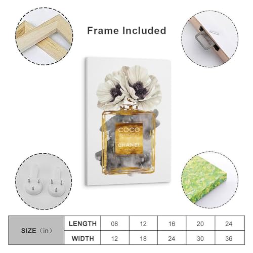Image of BanLaArt Fashion Perfume Bottle Dark Gold With Dark Grey & White Poppy Canvas Print Poster Decorative Painting Canvas Wall Art Picture Print Modern Family Bedroom Decor 08x12inch(20x30cm), style-4