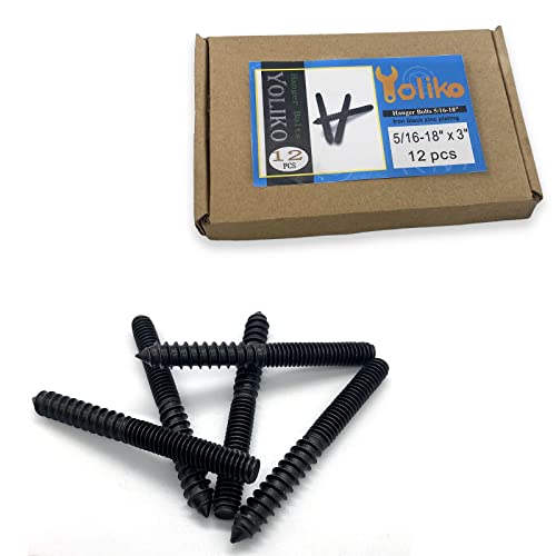 Image of 12 Pack 5 /16-18 x 3 Inch Black Hanger Bolts