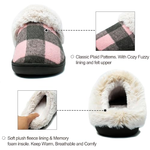 Josaywin Women's Buffalo Plaid Slippers with Memory Foam - Cozy Indoor/Outdoor Fuzzy House Shoes(Red/Black Check, Black/White Check)3