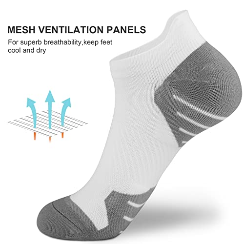Paplus Womens Ankle Compression Running Socks 6 Pairs, Cushioned Low Cut Athletic Socks With Arch Support, White #TOP2