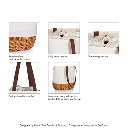 PICNIC TIME Coca-Cola Coronado Canvas and Willow Basket Tote Picnic Bag with Drawstring Closure and Durable Handles, Reusable Market and Beach Tote for Everyday Carry, (Beige Canvas) - image 4