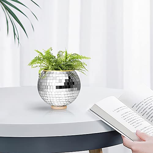 Otniap Disco Ball Planter - With Hook And Wooden Stand For Desk,Hanging Disco Ball Planter Pot Plant Hanger For Home Decor, Boho Decor, Disco Ball Decor - 6 Inch #TOP3
