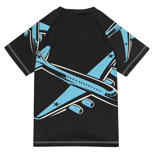Boys Swing Shirts Aircraft Airplane Black Cartoon Rashguard Short Sleeve Kids T-Shirts Sun UPF 50+2