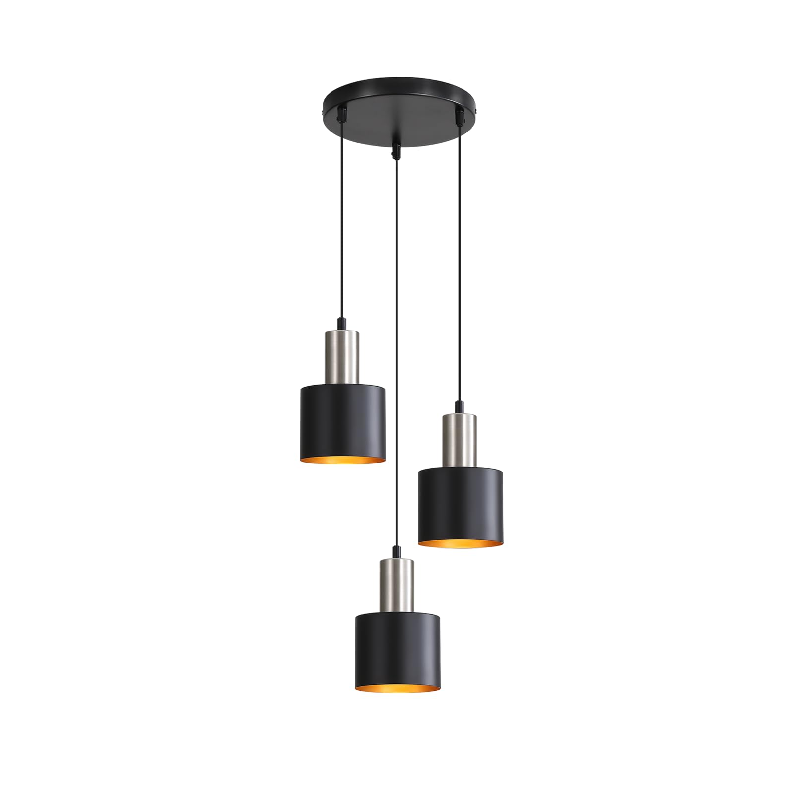 Hängeleuchte Esstisch Pendelleuchte Schwarz - Esszimmerlampe Vintage Hängelampe 3 Flammig E27 Retro Küchenlampe Hängend Gold Kücheninsel Höhenverstellbar Industrielampe Ohne Leuchtmittel
