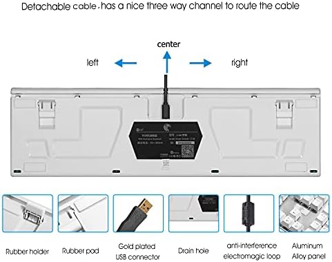 Z-88 RGB Backlit Mechanical Gaming Keyboard, E-Yooso Aluminum Panel Tactile and Clicky Blue Switches, Ergonomic Design Anti-Ghosting for Gamer Office PC, White (104 Keys, US-Layout)