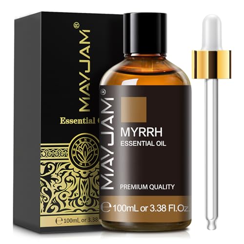 Myrrh Essential Oil 100ML/3.38FL.OZ MAYJAM Premium Myrrh Oil Essential Oils with Glass Dropper Great for Diffuser and Candle Making
