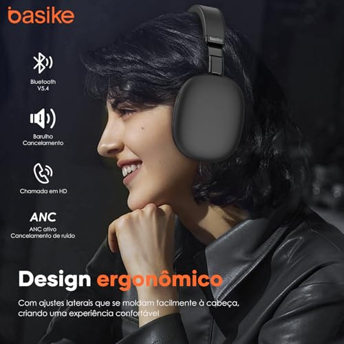 Basike Fones de Ouvido Sem Fio, Headphone Bluetooth on-ear com Microfone, ANC Cancelamento do Ruído,
