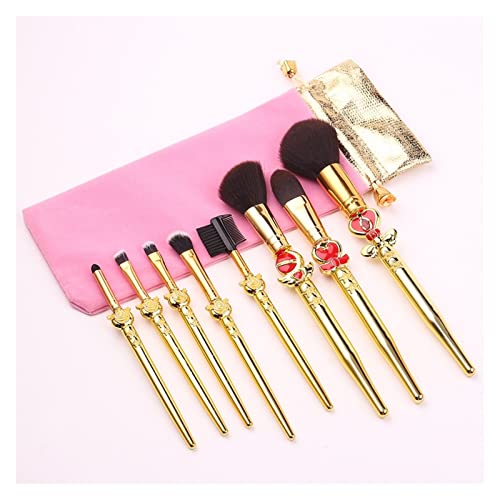 Lot de 8 pinceaux de maquillage au manche couleur or pour correcteur et teint