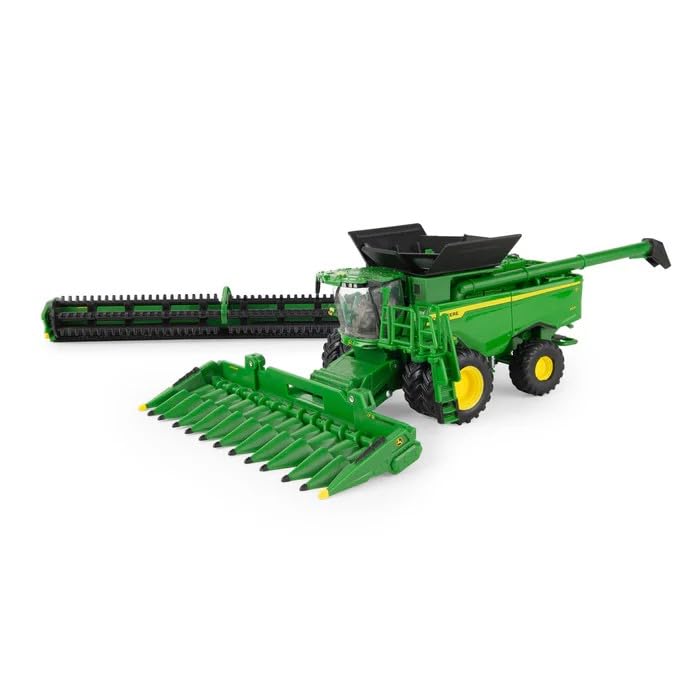 ERTL Prestige Collection John Deere S7 800 Combine Replica, 1/64 Scale Die-Cast Model with Duals, HDF40 Grain Head & CF12 Folding Corn Head –