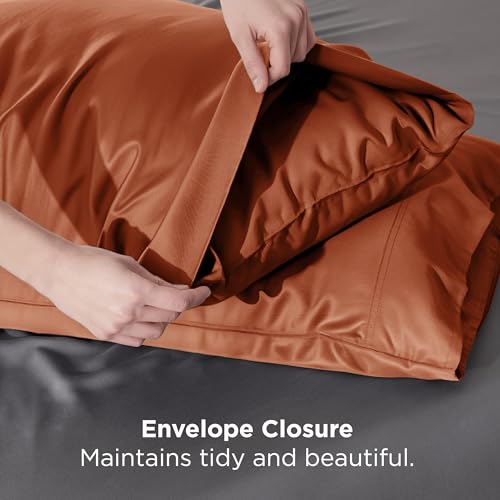Bedsure Cooling Pillow Cases Standard Size, Rayon Derived from Bamboo Standard Pillowcases Set of 2, Breathable & Silky Soft Bedding Pillow Covers with Envelope Closure, Burnt Orange, 20x26 Inches