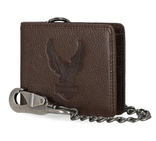 Harley-Davidson Men's Genuine Leather Iconic B&S Eagle Bifold Wallet - Brown