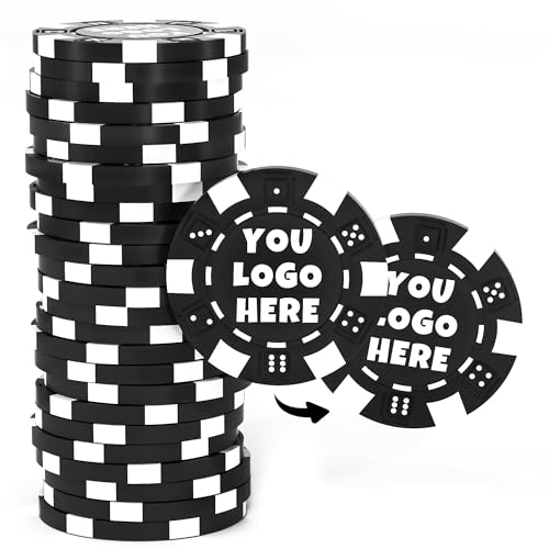 MANBATTLE 50 Custom Clay Poker Chips, Imprinted in Full Color with Your Logo, Image or Text, 40mm Heavy 11.5 gram Clay Casino Sized Poker Chips for Bar Drink Tokens, Card Club or Golf Club (Black)