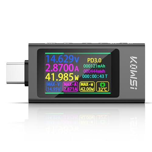 YEREADW USB C Tester Messgerät mit Anzeige 3 3-50V 0-12A USB Strommessgerät Typ-C Multimeter USB Kabeltester PD Voltmeter Power Meter Kapazität Spannungsprüfer Leistungskapazität Detektor