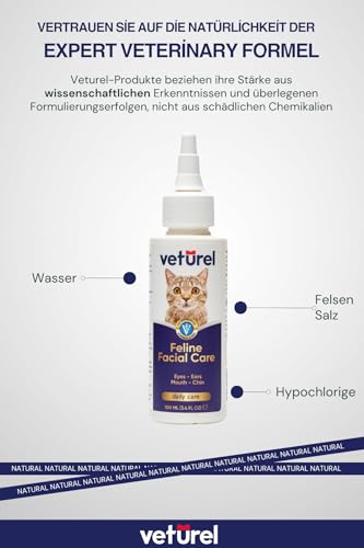 Veturel Gesichtsspray für Katzen | 100ml Auge, Gesicht, Mund und Kinn Pflege Tropfen | Sanfte Gesichtstherapie
