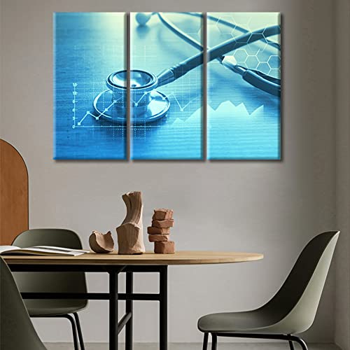 Image of TUMOVO 3 Panel Clinical Laboratory Poster Artwork Canvas Wall Art Home Decor Medical Stethoscope Bathroom Decor Wall Art Print on Canvas Framed Ready to Hang (36 inch Wx24 H)