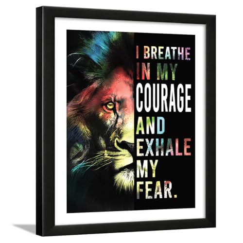 Image of Chaka Chaundh - - I BREATHE IN MY COURAGE AND EXHALE MY FEAR - Motivational Quotes Frame, Student Quotes Wall frame, Lion Quotes Framed Poster - (14 X 11 Inches)